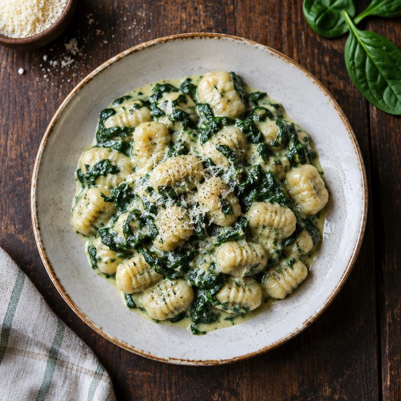 Gnocchi z sosem e spinacci