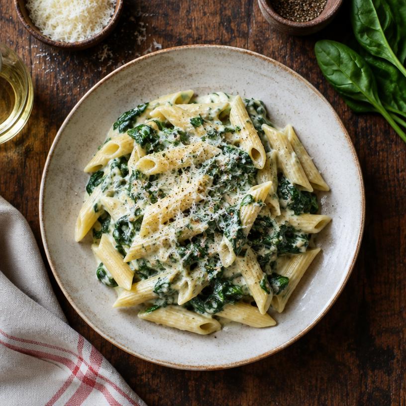 Penne ze szpinakiem